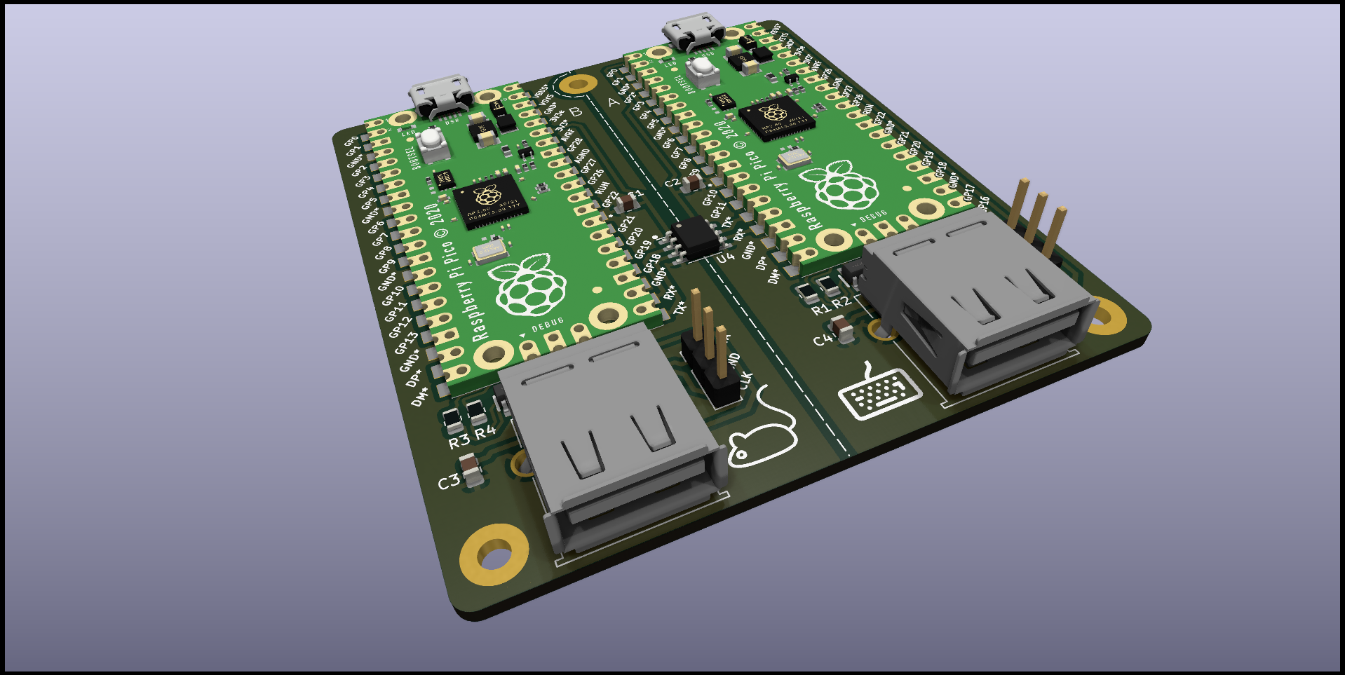 Assembled HopKVM board with dual USB host ports